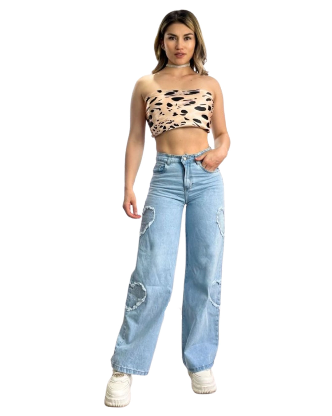 LoveMe Jean Tiro Alto con Detalle De Corazones