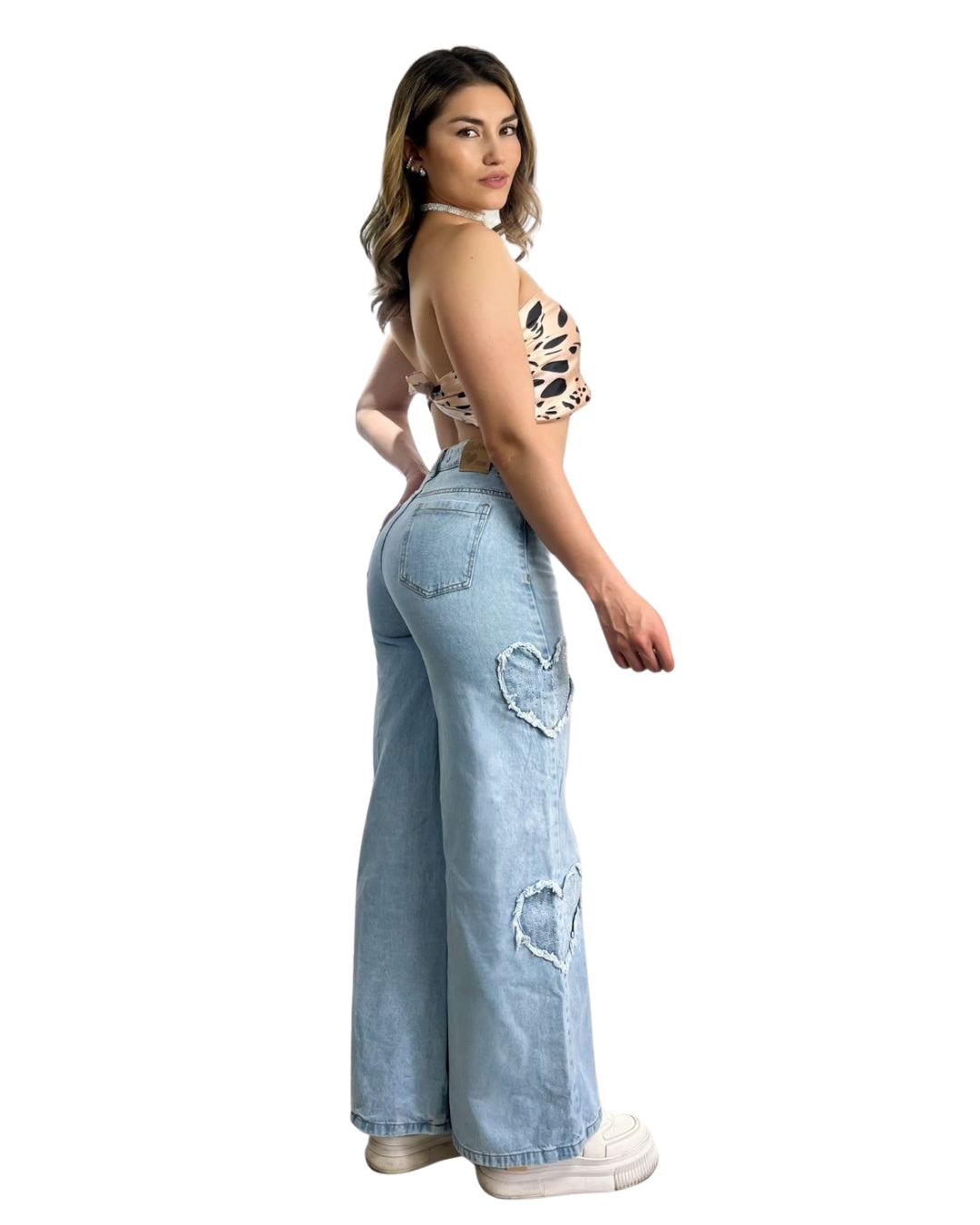 LoveMe Jean Tiro Alto con Detalle De Corazones