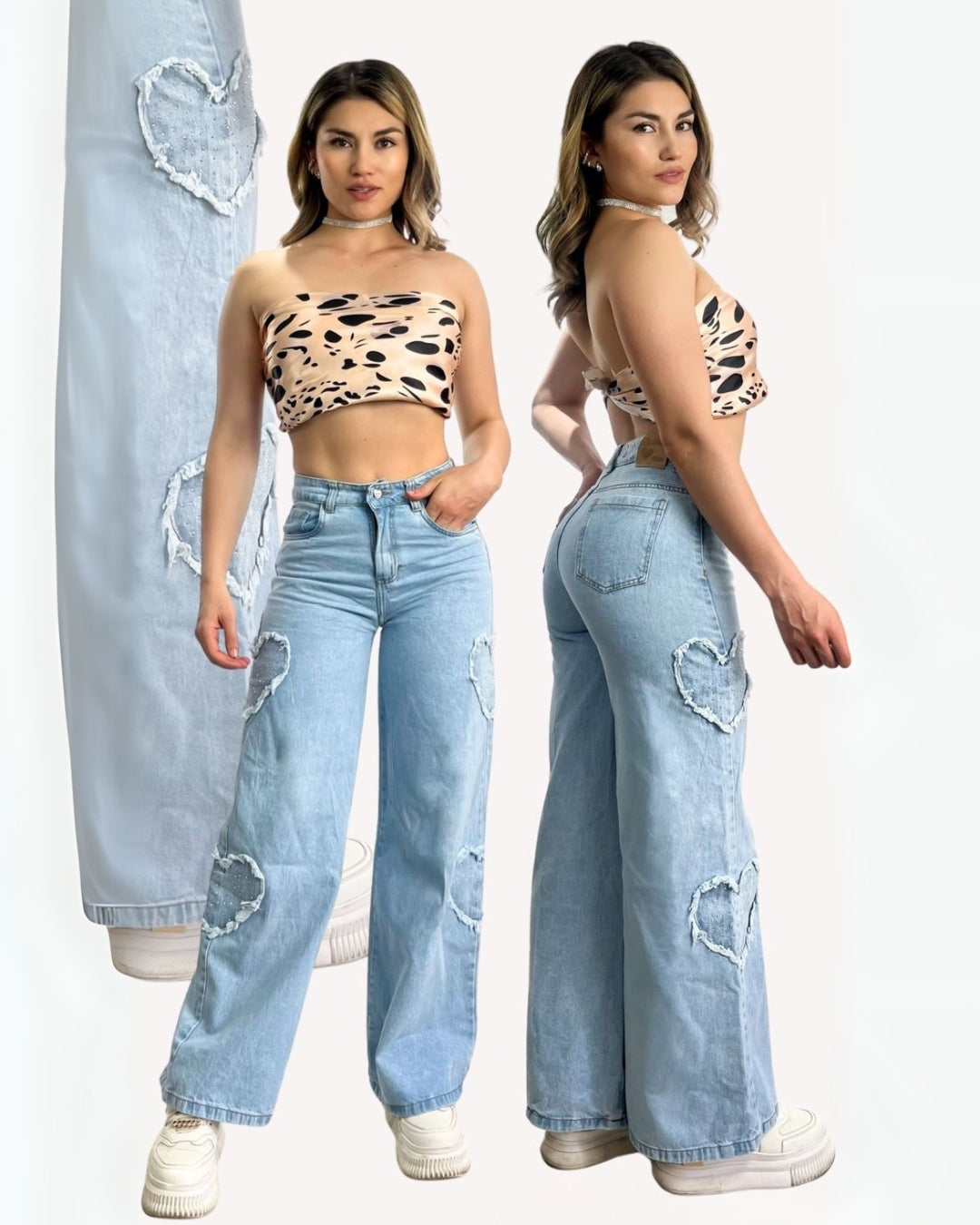 LoveMe Jean Tiro Alto con Detalle De Corazones