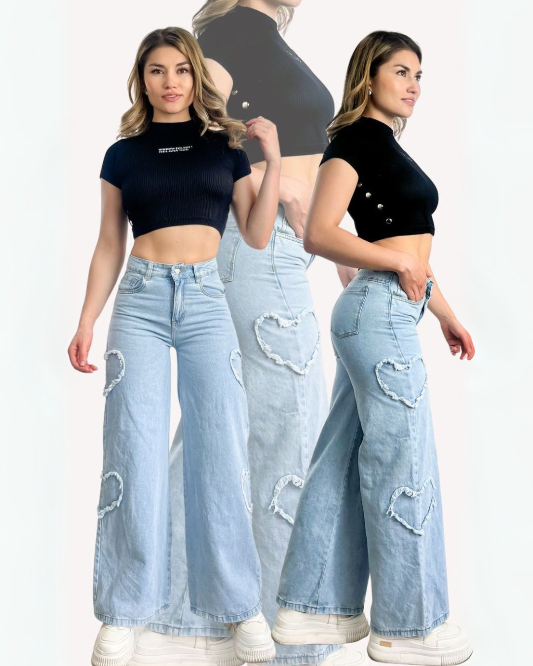 LoveMe Jean Tiro Alto con Detalle De Corazones