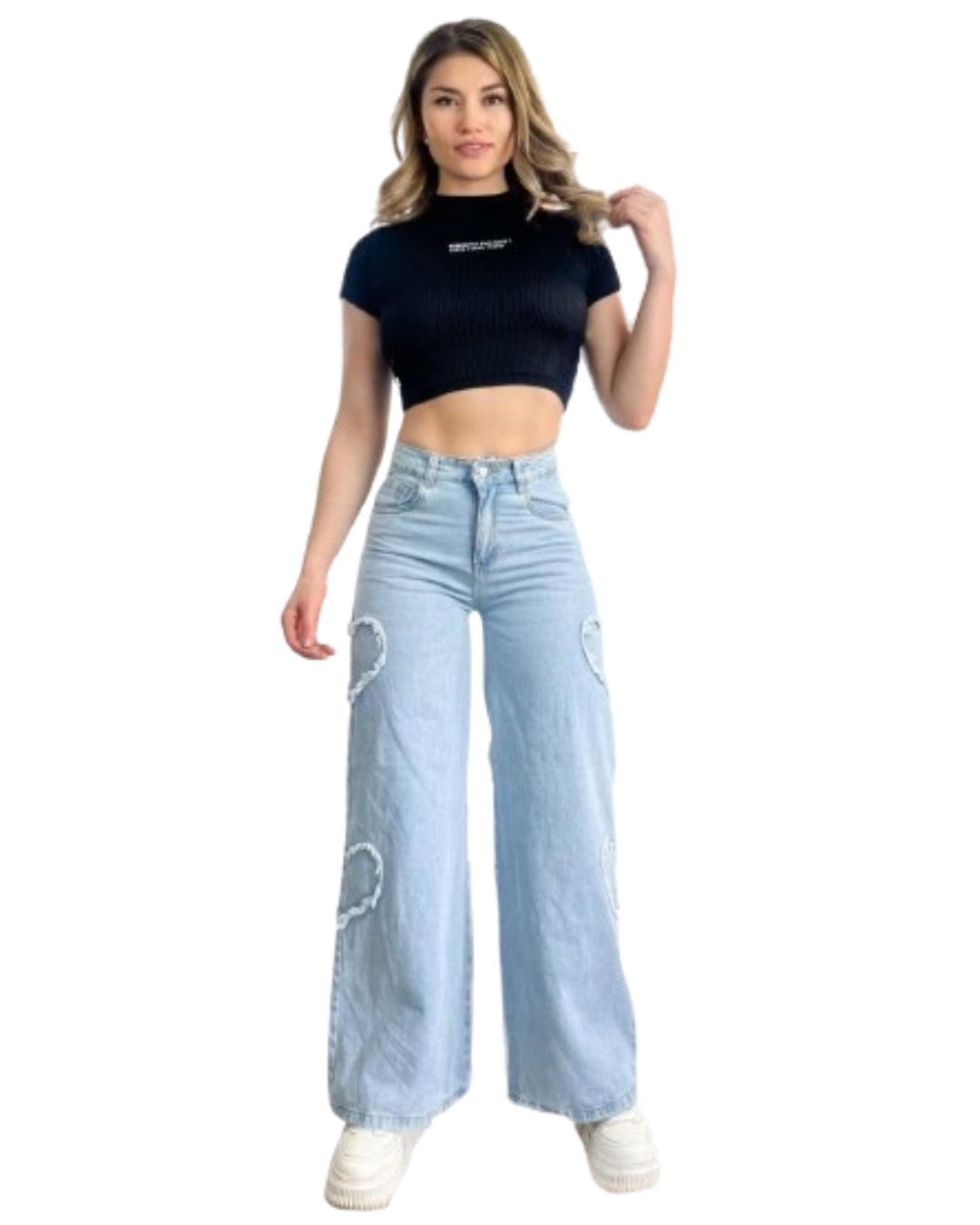 LoveMe Jean Tiro Alto con Detalle De Corazones