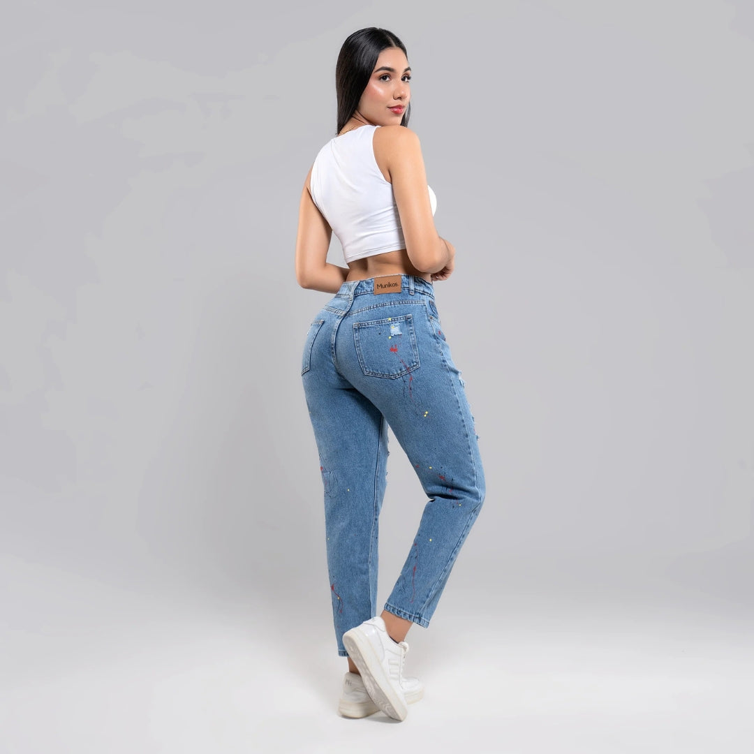 Retro® Mom Fit Jean Tiro Alto - Azul Claro