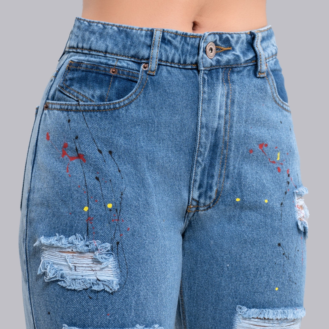 Retro® Mom Fit Jean Tiro Alto - Azul Claro