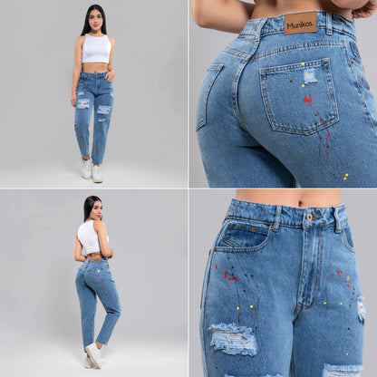 Retro® Mom Fit Jean Tiro Alto - Azul Claro