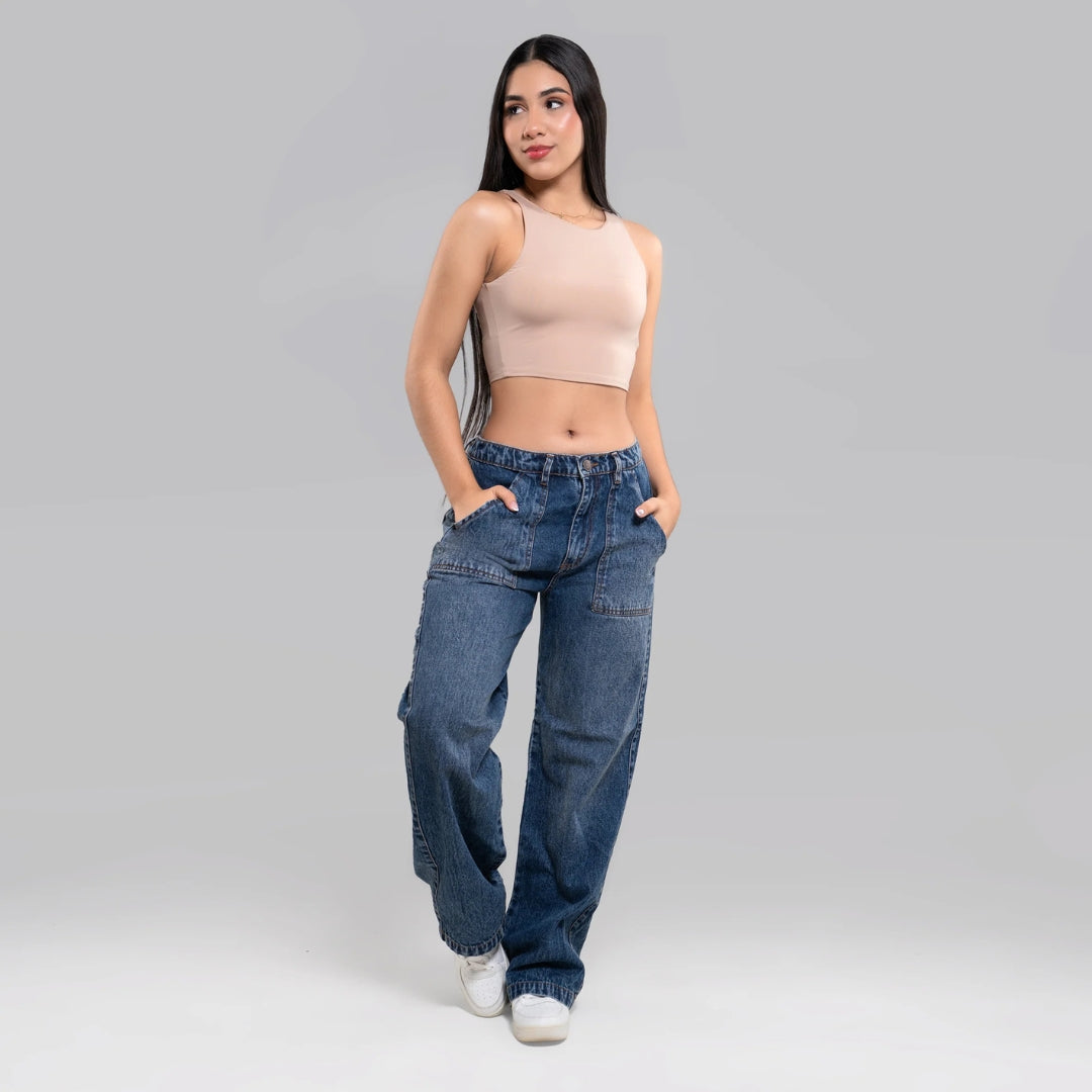 Munikos Flow® Wide Leg Jean Ancho - Azul Medio