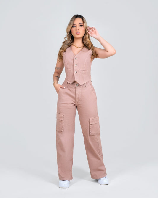 Set Cargo Chaleco y Pantalón Mocha