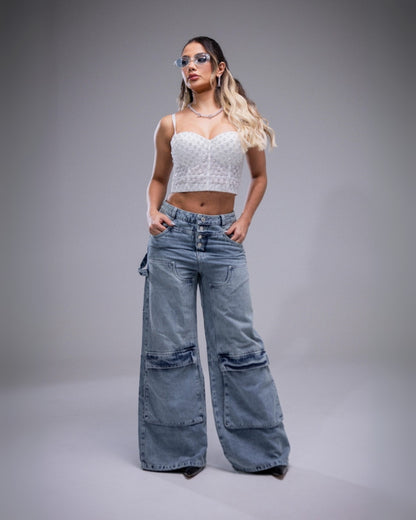 Rebel – Jean Cargo Wide Leg con Estilo Tie-Dye