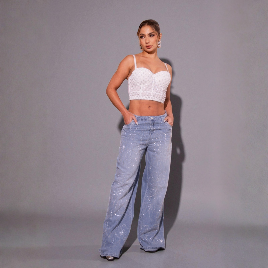 Glow Bloom – Flores en brillo y bota ancha