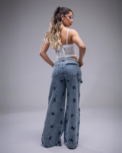 Rebel – Jean Cargo Wide Leg con Estilo Tie-Dye