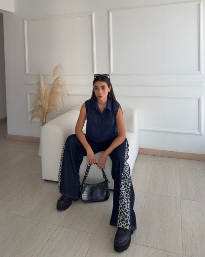LeoPrint Jean Bota Ancha y Animal Print