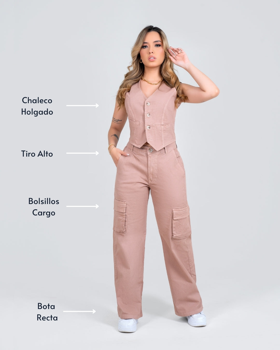 Set Cargo Chaleco y Pantalón Mocha