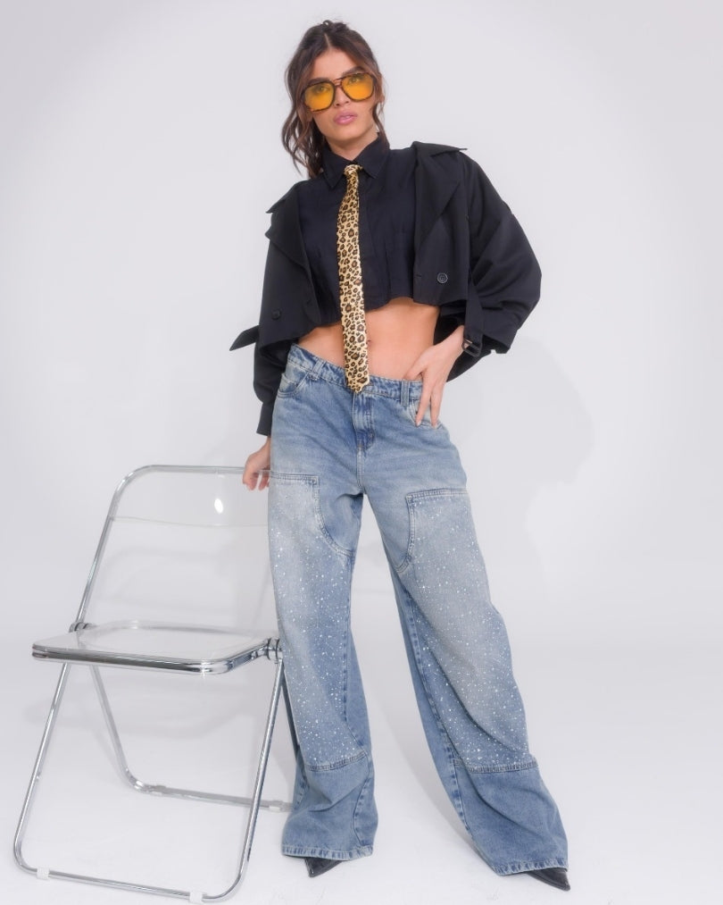 Glow Rebel – Brillo en salpicado, fit relajado, bota ancha