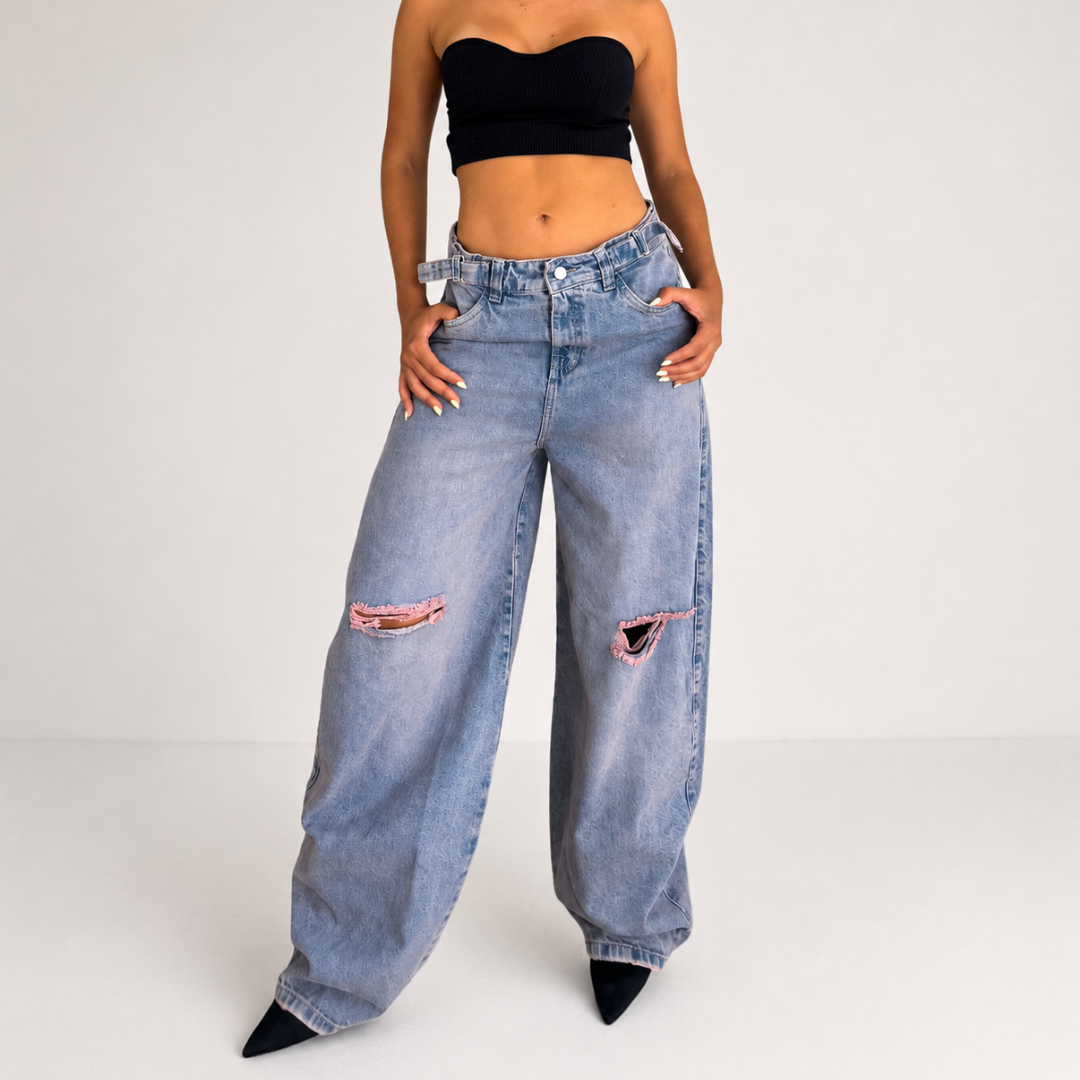 Baggy Rosa- Rotos, fit suelto y bota ancha