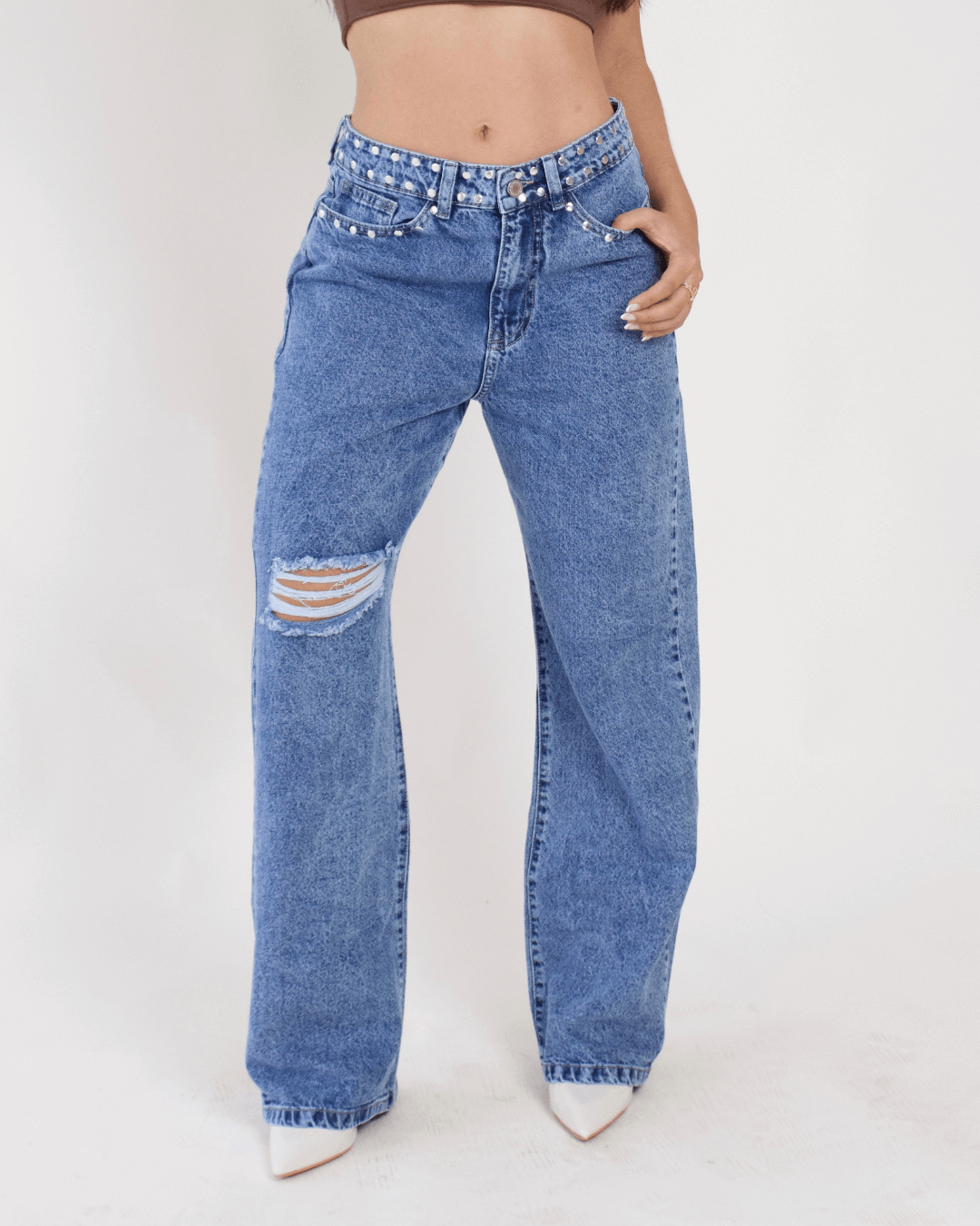 Linn – Pretina con aplique, rasgado y corte recto