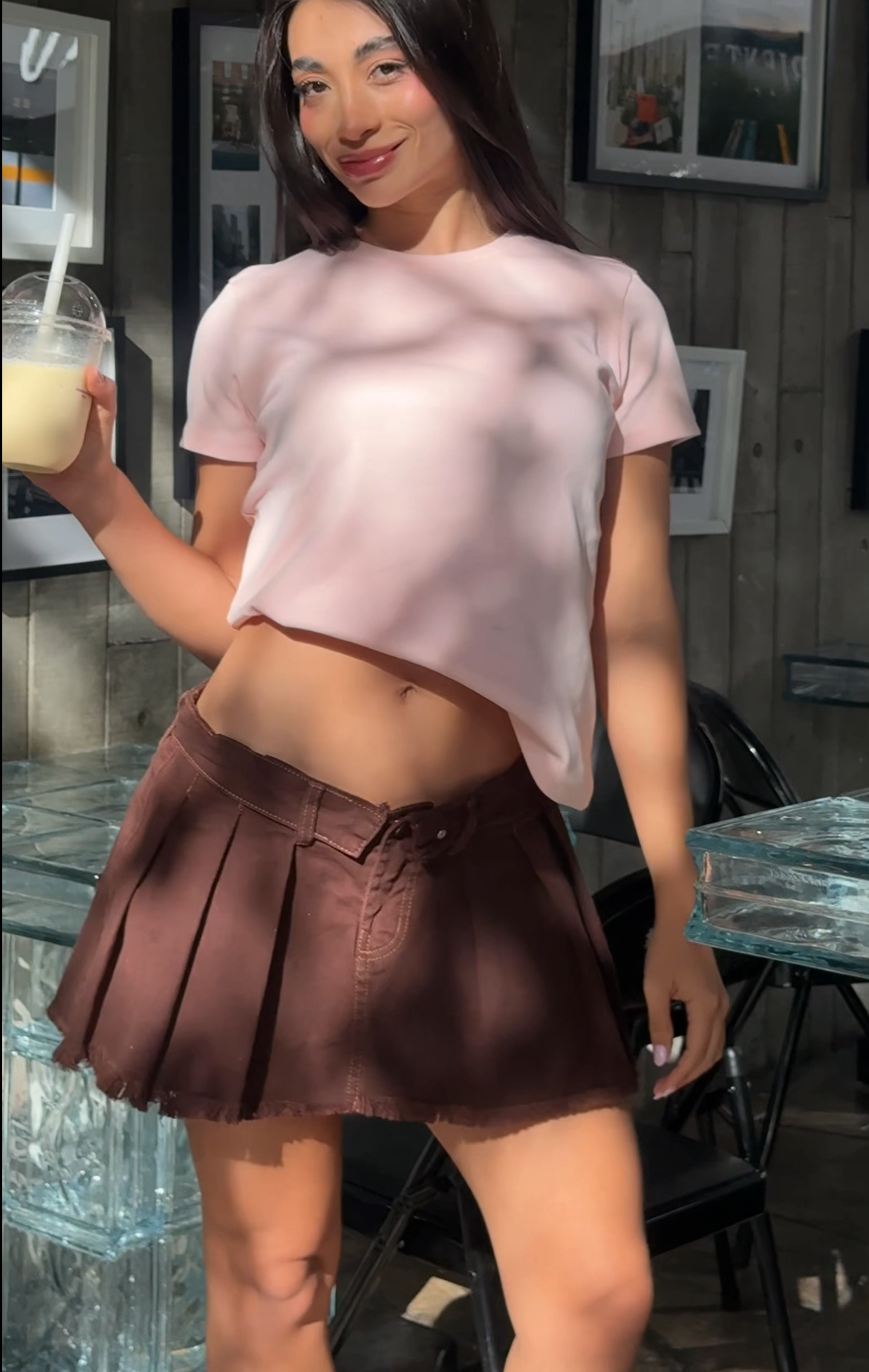 Falda Volta Mochaccino - Mini plisada