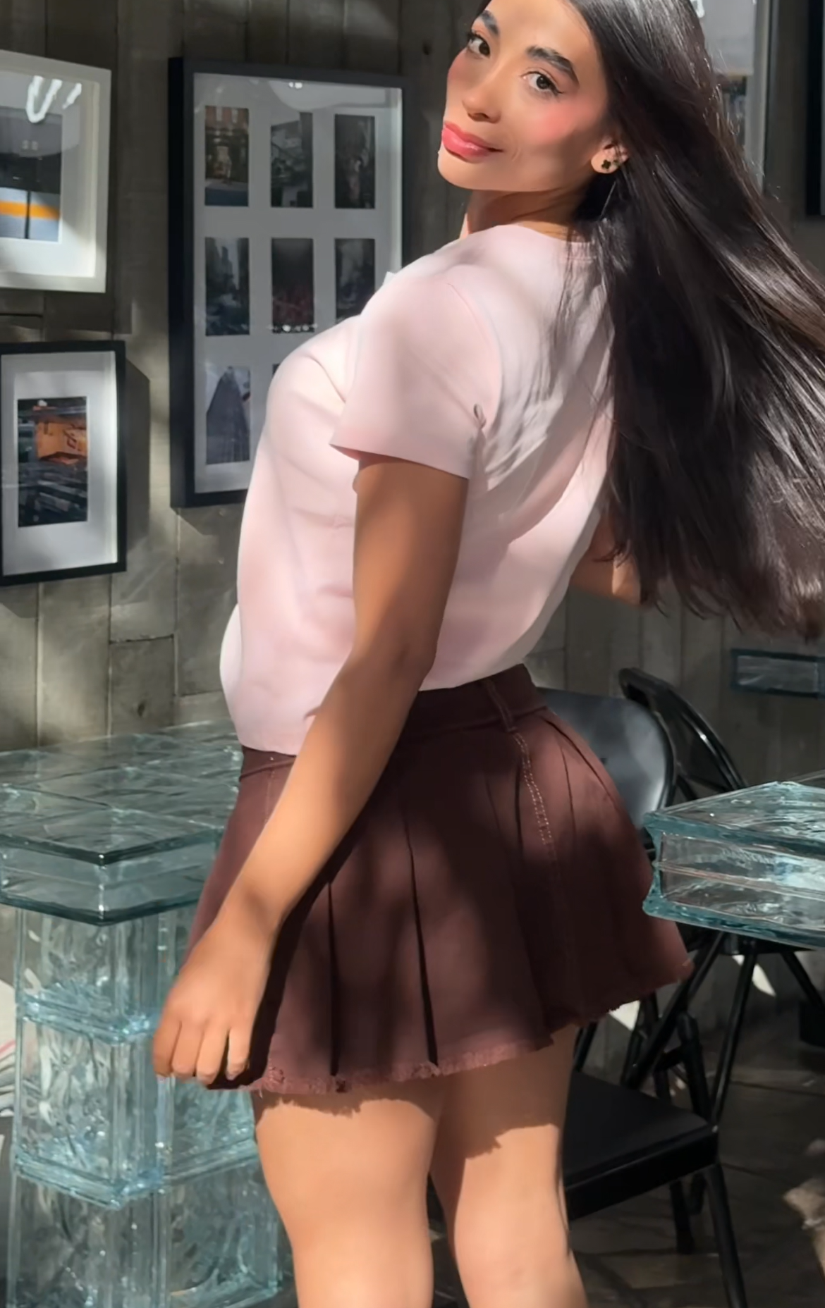 Falda Volta Mochaccino - Mini plisada