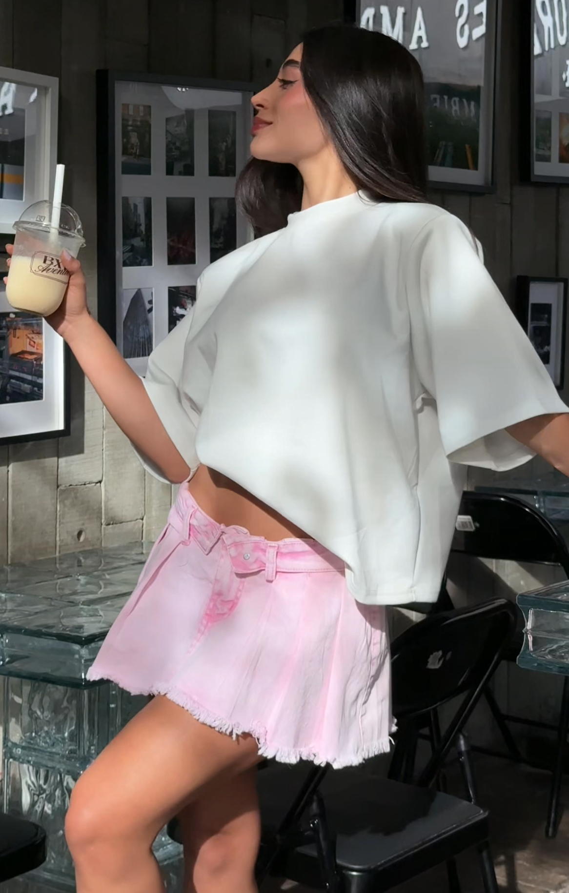 Falda Volta Rosé Latte - Mini plisada